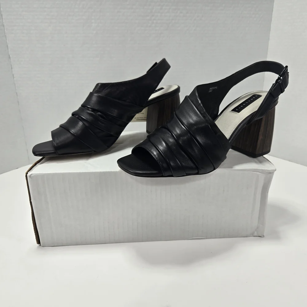Sanctuary Regal Black Leather Slingback Woodgrain 3 1/2